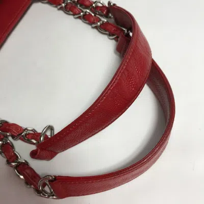 Pre-owned Chanel Red Color Grained Calfskin Shoulder Bag Tote Bag ()