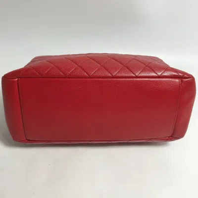 Pre-owned Chanel Red Color Grained Calfskin Shoulder Bag Tote Bag ()