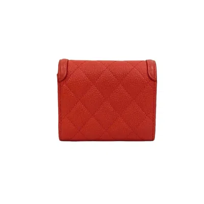 Pre-owned Chanel Red Color Grained Calfskin Wallet (tri-fold) ()