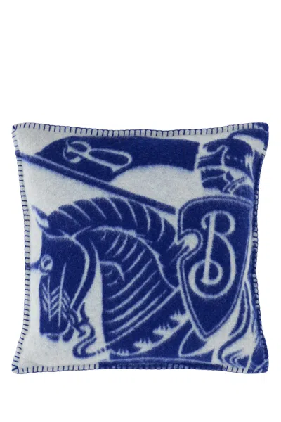 Burberry Embroidered Wool Pillow In Blue