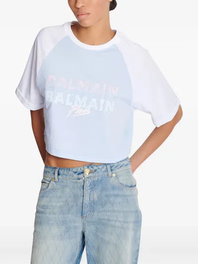 Balmain Cropped Ss T-shirt In White