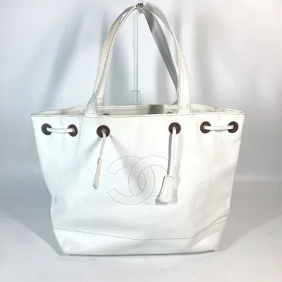 Pre-owned Chanel White Grained Calfskin Handbag Shoulder Bag Tote Bag ()