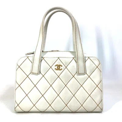 Pre-owned Chanel Wild Stitch White Leather Boston Bag Handbag Shoulder Bag ()