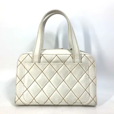 Pre-owned Chanel Wild Stitch White Leather Boston Bag Handbag Shoulder Bag ()
