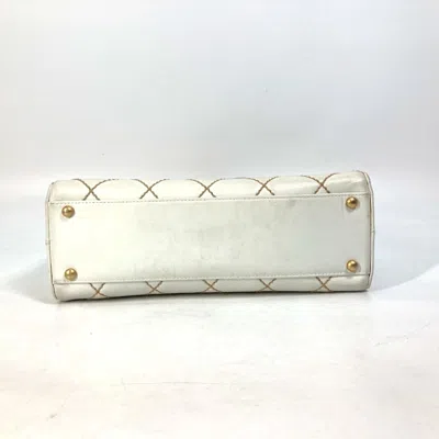 Pre-owned Chanel Wild Stitch White Leather Boston Bag Handbag Shoulder Bag ()