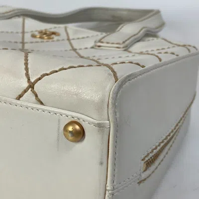 Pre-owned Chanel Wild Stitch White Leather Boston Bag Handbag Shoulder Bag ()