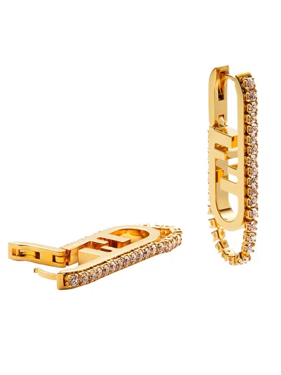 Fendi Geometric Stone Embellished Earrings Collection In Gold