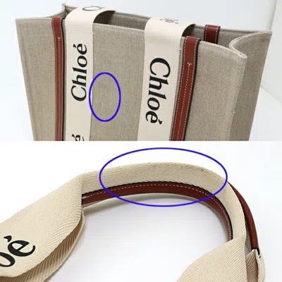 Pre-owned Chloé Brown White Linen Polyester Leather Tote Bag () In Multi