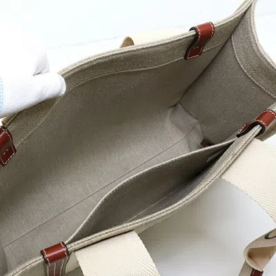 Pre-owned Chloé Brown White Linen Polyester Leather Tote Bag () In Multi