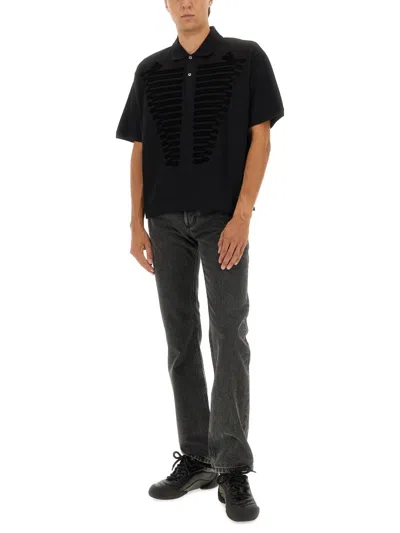 Alexander Mcqueen Short Sleeve Polo Shirt With Embroidered Detail In Black