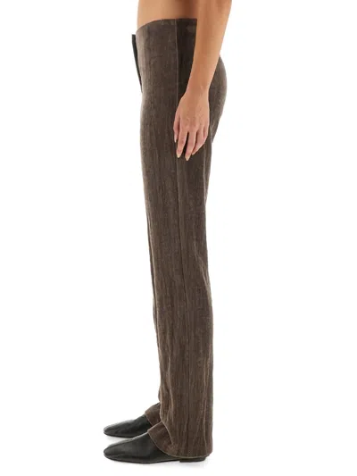 Alysi Velvet "crinkle" Slim Pants In Brown