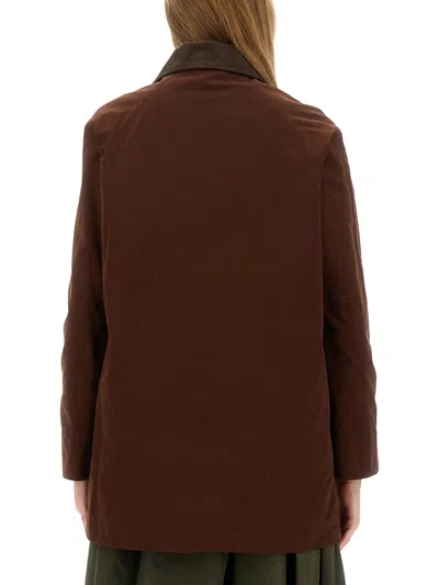 Aspesi Corduroy Collar Long Sleeve Coat In Brown