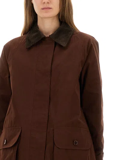 Aspesi Corduroy Collar Long Sleeve Coat In Brown