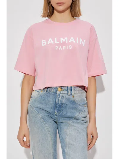 Balmain Cropped Ss T-shirt In Pink
