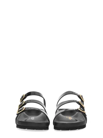Birkenstock Slide Florida Dbuckle Exquisite Lucida Nera In Black