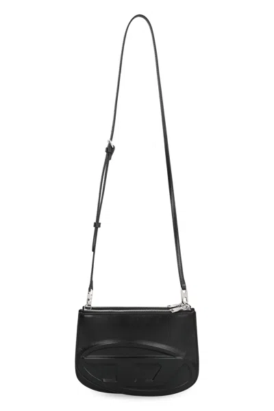 Diesel Twin-double-pouch Embossed-leather Shoulder Bag In Black