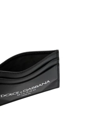 Dolce & Gabbana Printed Leather Card Holder In Black