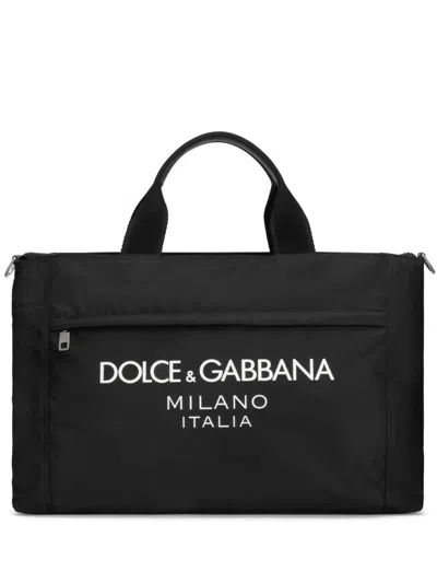 Dolce & Gabbana Black Gym Bag With Contrasting Logo Print In Polyamide Man