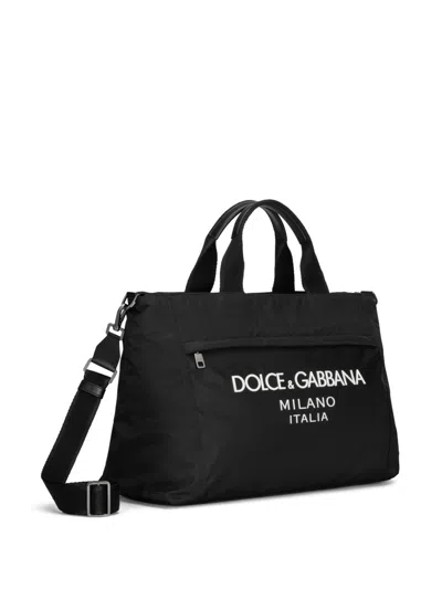 Dolce & Gabbana Black Gym Bag With Contrasting Logo Print In Polyamide Man