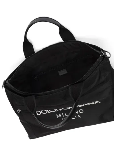 Dolce & Gabbana Black Gym Bag With Contrasting Logo Print In Polyamide Man