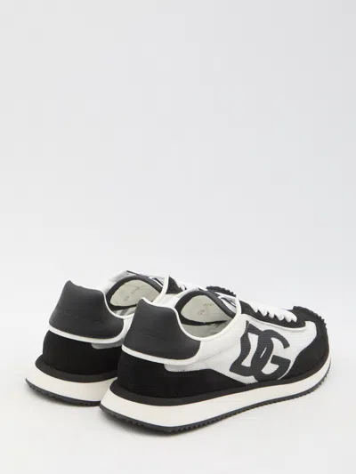 Dolce & Gabbana Men Two-tone Mesh And Suede Dg Aria Sneakers In Black