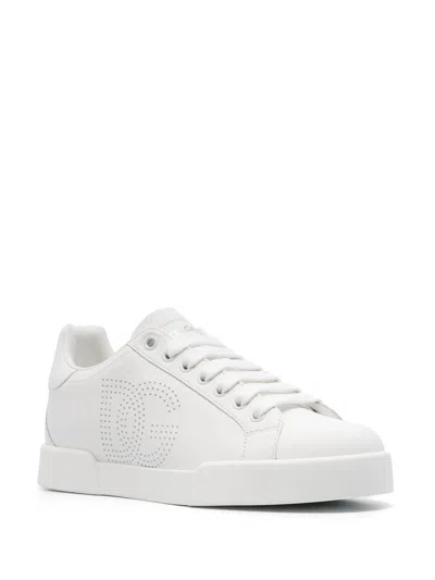 Dolce & Gabbana White Portofino Leather Sneakers In White
