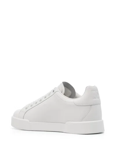 Dolce & Gabbana White Portofino Leather Sneakers In White