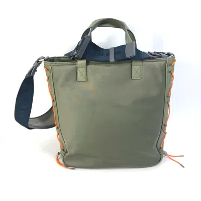 Pre-owned Dior Christian  Khaki Orange Nylon Leather Shoulder Bag Tote Bag ()
