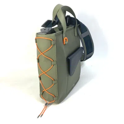 Pre-owned Dior Christian  Khaki Orange Nylon Leather Shoulder Bag Tote Bag ()