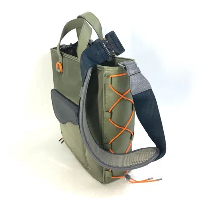 Pre-owned Dior Christian  Khaki Orange Nylon Leather Shoulder Bag Tote Bag ()