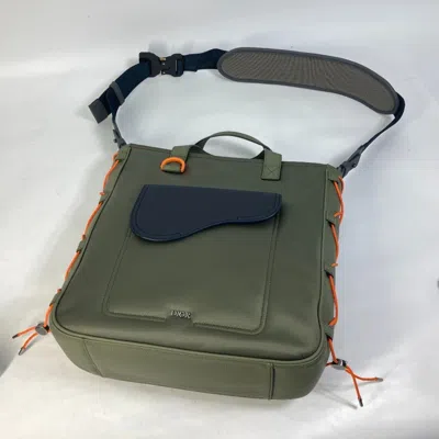 Pre-owned Dior Christian  Khaki Orange Nylon Leather Shoulder Bag Tote Bag ()