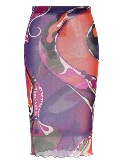 Pucci Emilio  Orchid Print Midi Skirt In Multi