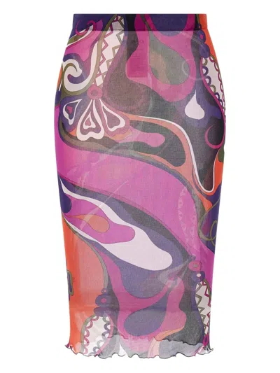 Pucci Emilio  Orchid Print Midi Skirt In Multi