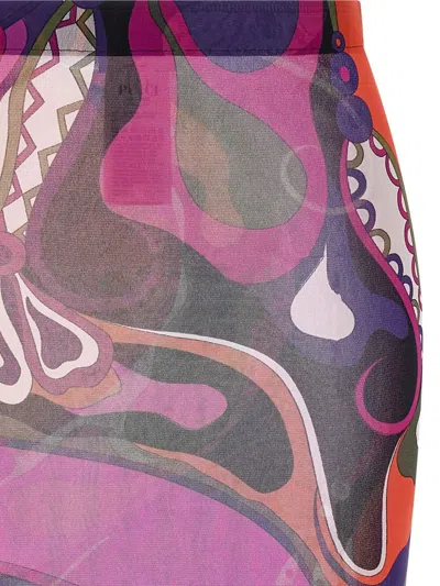 Pucci Emilio  Orchid Print Midi Skirt In Multi