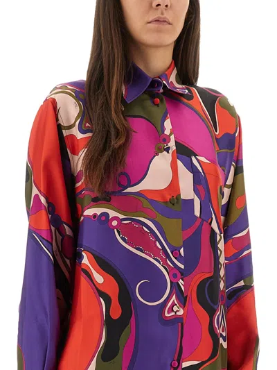 Pucci Camicia Printed Silk Shirt In Neutral