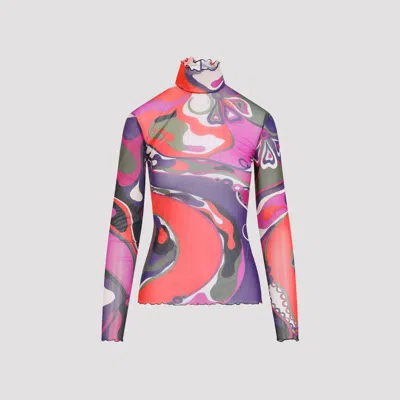 Pucci Abstract-print Turtleneck Sheer Top Clothing In Multi