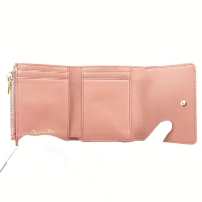 Pre-owned Dior Christian  Pink Pink Beige Leather Wallet (tri-fold) ()