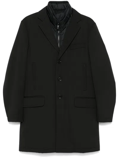 Fay Black Double Polyester Coat In Black