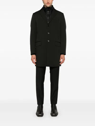 Fay Black Double Polyester Coat In Black