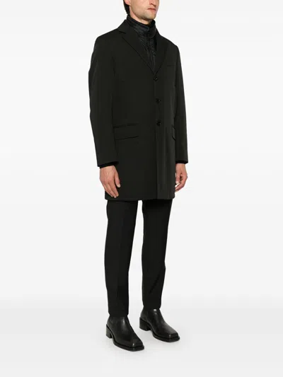 Fay Black Double Polyester Coat In Black