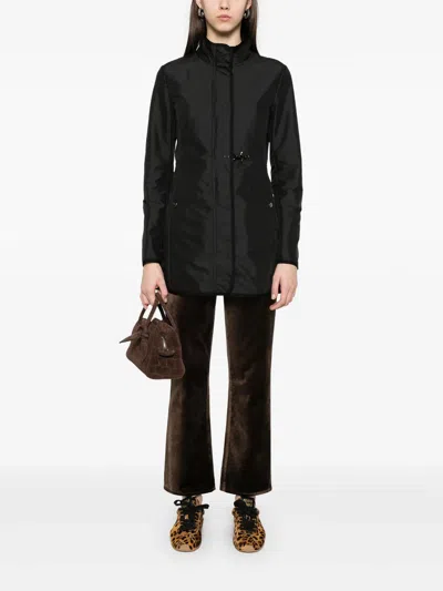 Fay Short Black Polyester Coat In Black