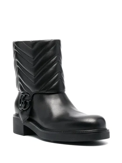 Gucci Quilted Leather Ankle Boots With Low Heel In Black