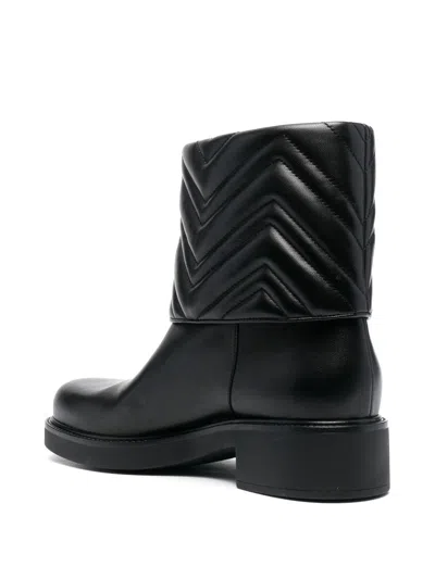 Gucci Quilted Leather Ankle Boots With Low Heel In Black