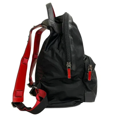 Pre-owned Christian Louboutin Black Red Color Nylon Leather Backpack () In Multi