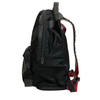 Pre-owned Christian Louboutin Black Red Color Nylon Leather Backpack () In Multi