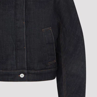 Jacquemus Dark Blue Ovalo De-nimes Cotton Jacket In Gray