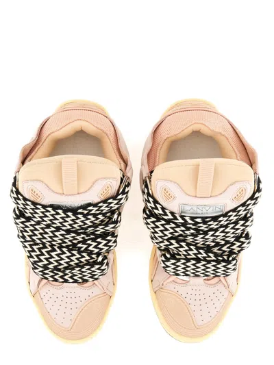 Lanvin Curb Pink Calf Leather Sneakers In White