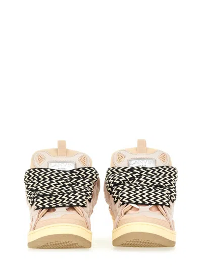 Lanvin Curb Pink Calf Leather Sneakers In White