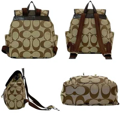 Pre-owned Coach Beige Brown Canvas Leather Backpack () In Multi