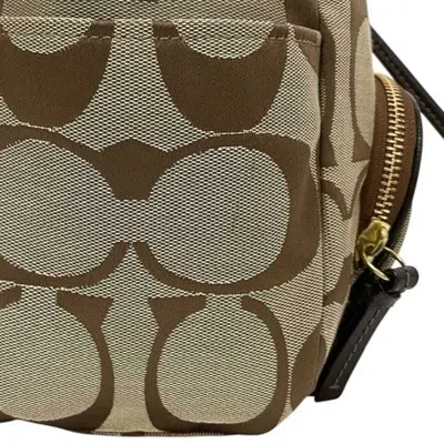 Pre-owned Coach Beige Brown Canvas Leather Backpack () In Multi